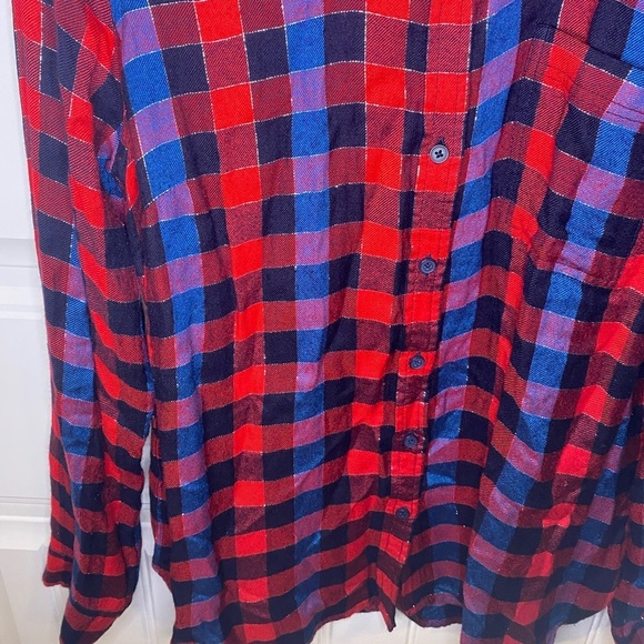 Lucky Brand Plaid Blue and Red sparkle button up with open layered back - Picture 3 of 8